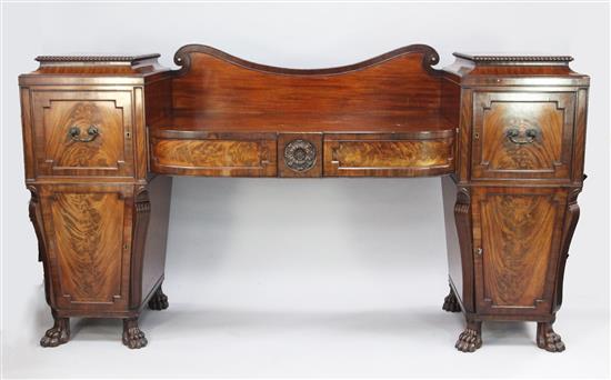 A Regency carved mahogany pedestal sideboard, W.7ft 6.5in.